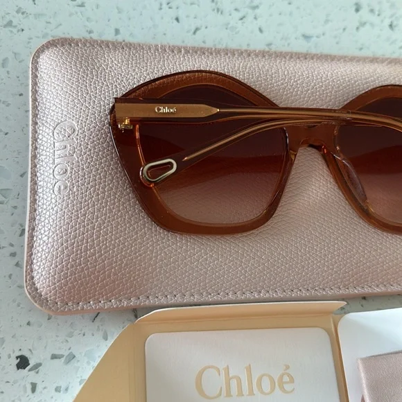 NWT CHLOE OVERSIZED GEOMETRIC SHAPE SUNGLASSES MADE IN ITALY 57-19-140 ORANGE - Picture 11 of 16